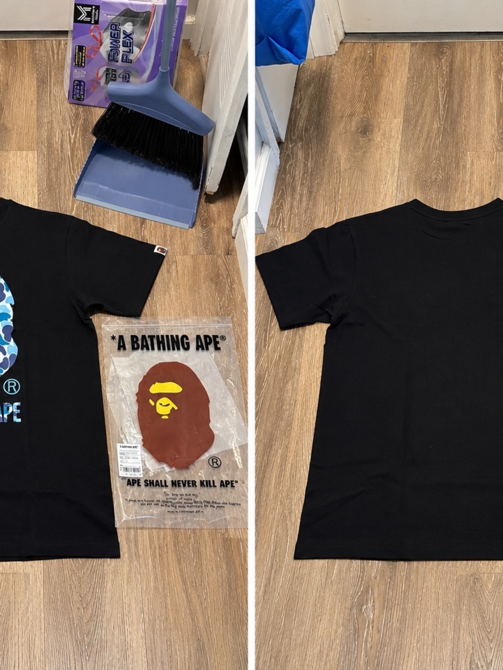 Bape Kids Black Tee with Blue Camo Ape Head